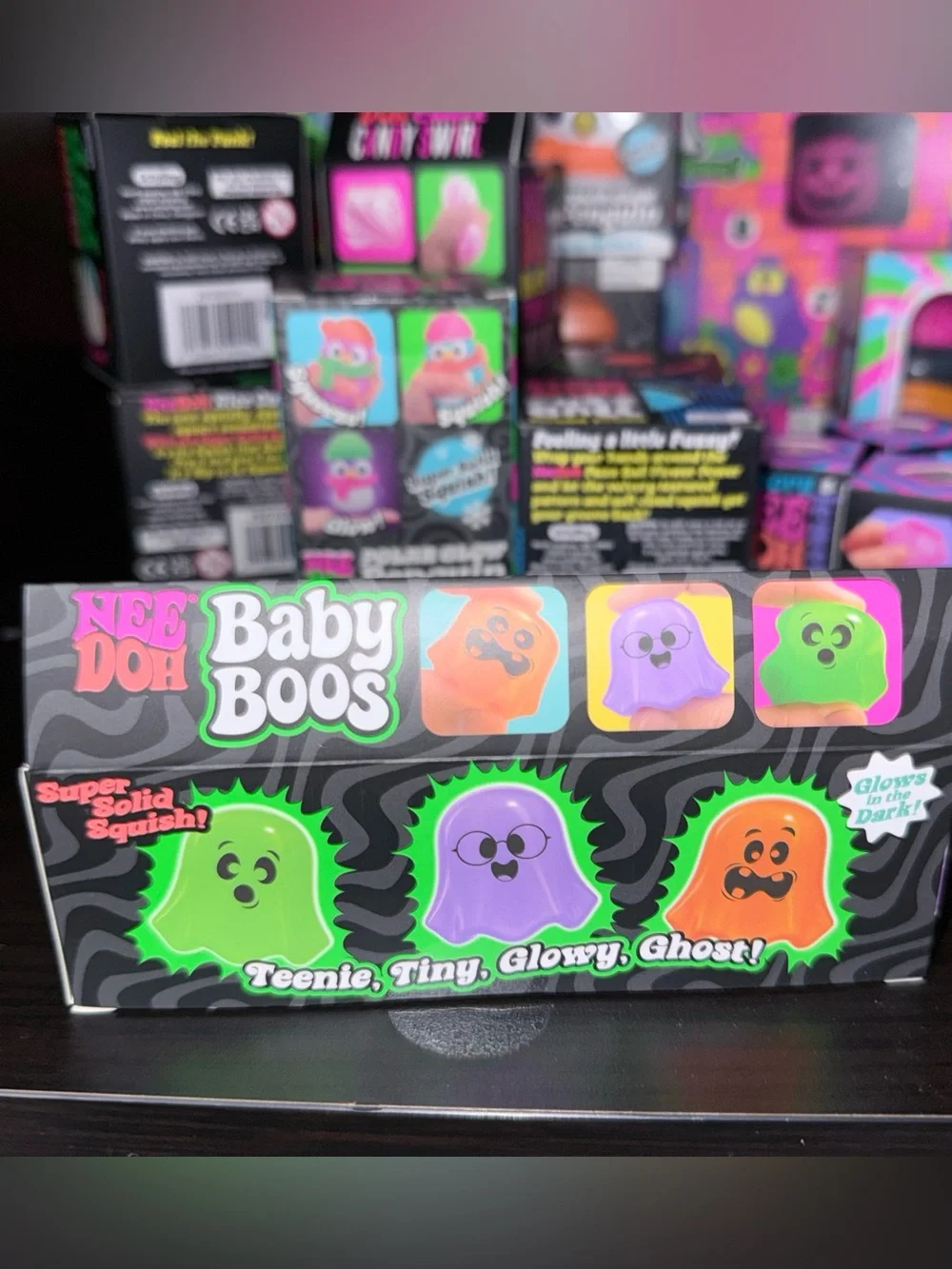 👻Rare NEE DOH Baby Boos Glow Ghost 👻Squishy Toy Set - Orange, Purple & Green